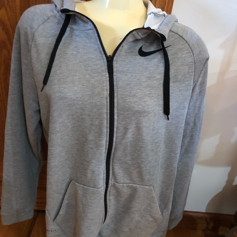 Nike Grey Lightweight Full-Zip Hooded Jacket with Black Accents